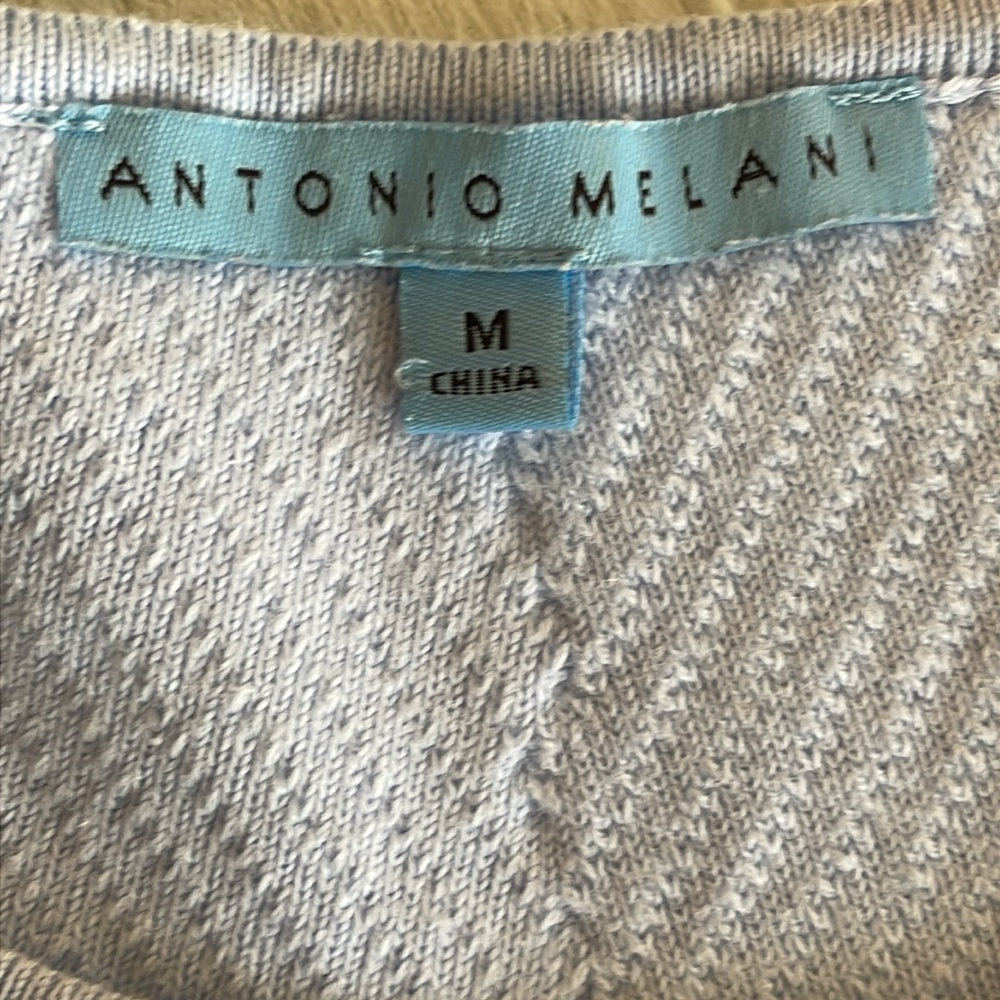 ANTONIO MELANI Light Periwinkle Blue Ribbed Short Sleeve Knit Top Size M - Picture 8 of 9